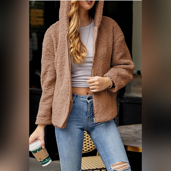 🌸CAMEL Fuzzy Faux Shearling Coat Oversized Long - Picture 2 of 4
